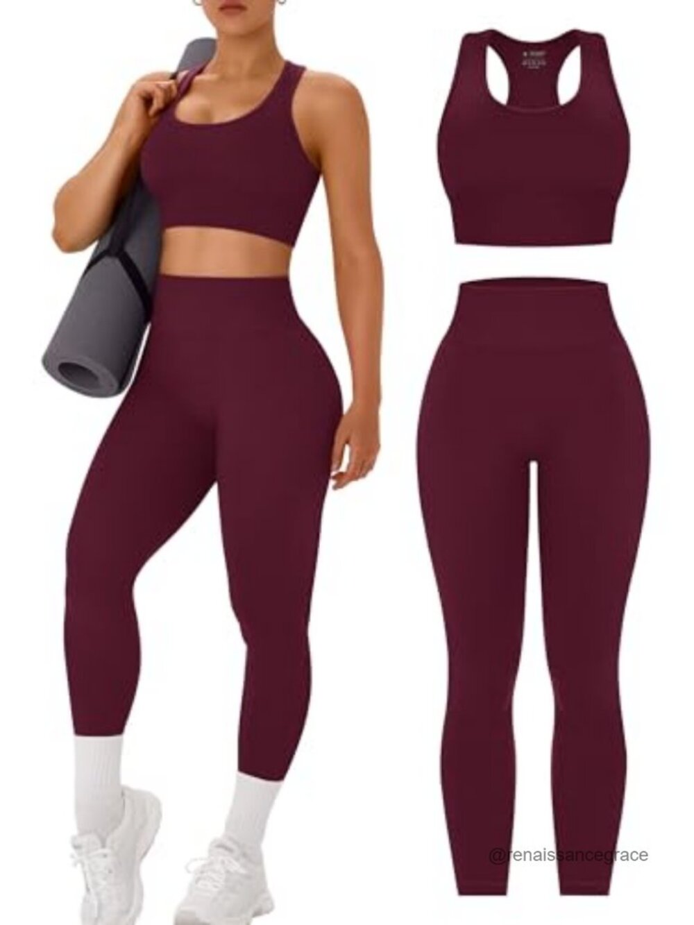 Seamless 2-Piece Workout Set Racerback Sports Bra High Waist Leggings